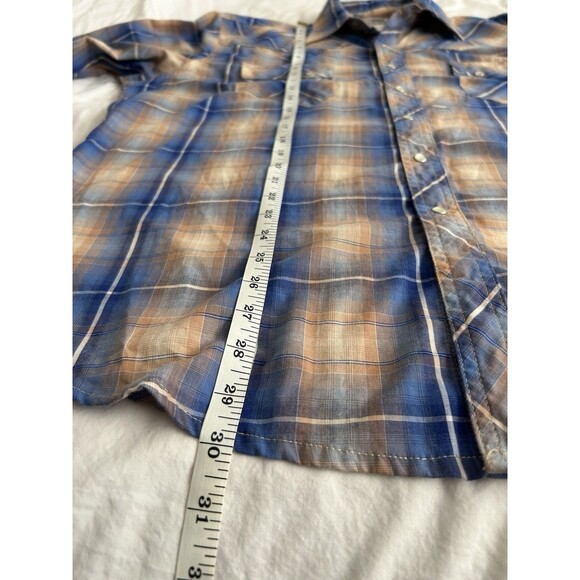 WRANGLER WRANCHER WESTERN PLAID PEARL SNAP SHIRT BLUE BROWN MULTI MENS XL - Picture 6 of 9